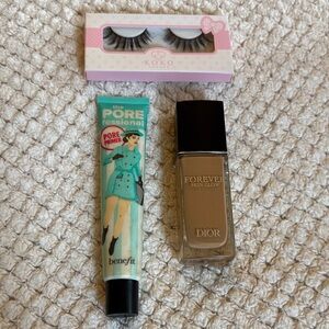 Benefit POREfessional Primer with Koko Lashes Set and Dior foundation.